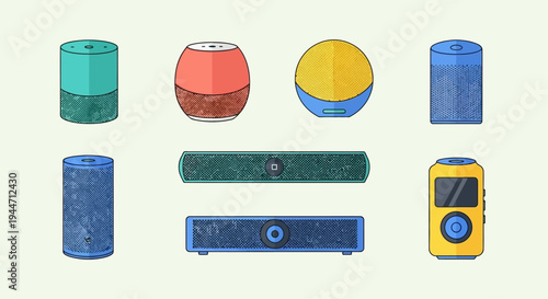 Collection of cute robot icons in flat design style