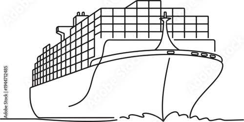 Side view outline of a cargo ship with many containers