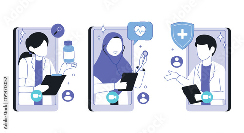 Telemedicine doctors providing online medical consultation on smartphones