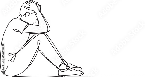 Single Line Drawing of a Man in Distress despair sadness