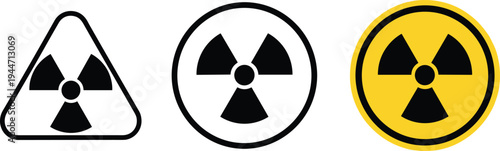 Set of Radiation Warning Icons Featuring Radioactive Hazard Symbols in Triangle and Circle Shapes for Nuclear Safety Science and Danger Warning