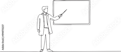 Continuous Line Drawing Teacher Explaining Lesson on Board Vector Illustration 1