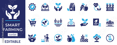 AgTech Sustainable Smart Farming Solid flat Vector Icon Set