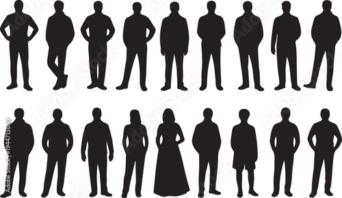 Collection of Diverse People Silhouettes Representing Men and Women in Various Poses