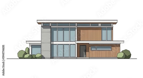 Modern house with large windows exterior.