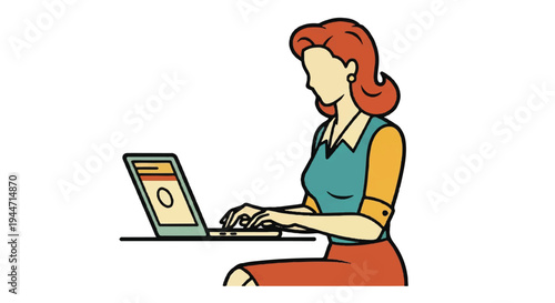 Woman using laptop computer vector illustration