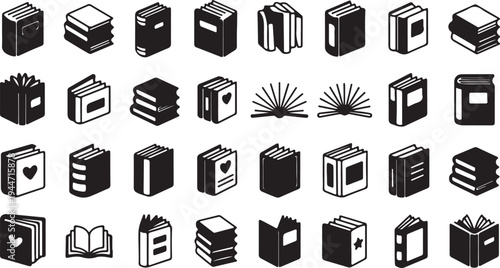 A diverse collection of book icons representing knowledge, literature, and academic pursuits