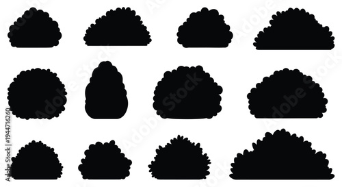 Collection of dark rounded bush shapes presented as a silhouette