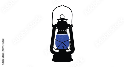 Vintage kerosene lantern with a blue glass center stark silhouette