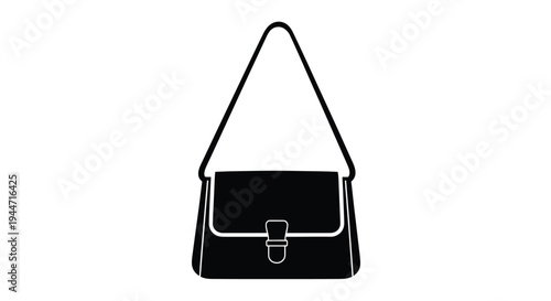 Simple black handbag design with a flap and buckle silhouette