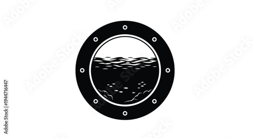Underwater scene viewed through a porthole a striking silhouette