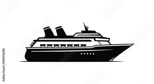 A striking black ship illustration with detailed features a bold silhouette
