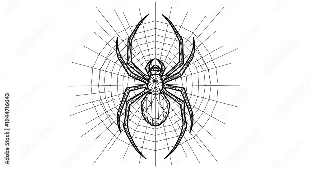 Obraz premium A detailed illustration of a spider in its web on a white background
