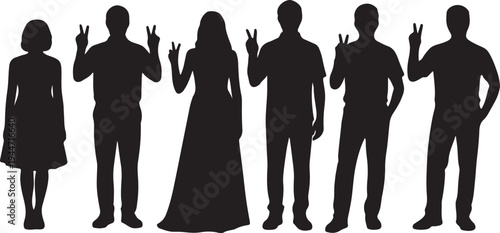 Diverse Group of People Silhouettes United Showing Peace Signs and Harmony