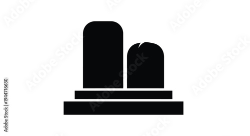 Minimalist depiction of three stacked shapes in black silhouette
