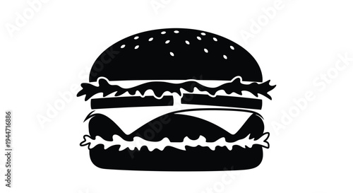 A striking black silhouette of a classic cheeseburger