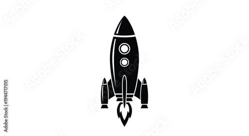 A sleek rocket ship design presented as a stark black silhouette