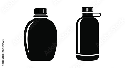Two black bottle shapes displayed against a white background silhouette