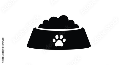 Black silhouette of a pet food bowl with paw print silhouette