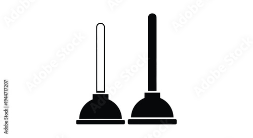 Two plungers one white and one black depicted as a silhouette