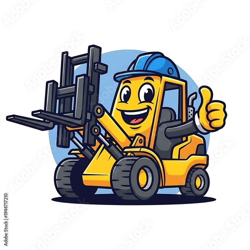 Cartoon forklift driver giving thumbs up.