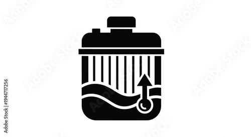 Black silhouette of a water heater with flowing water below silhouette