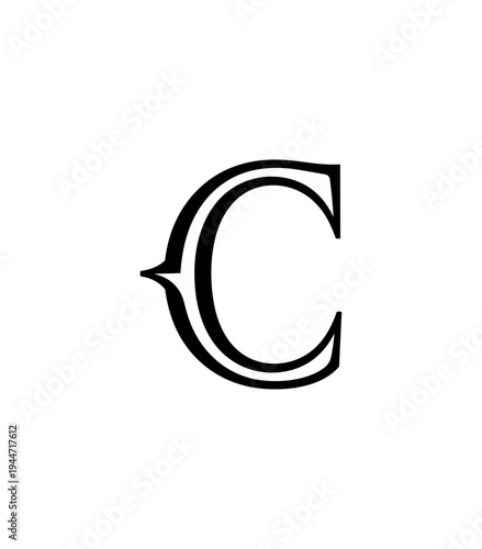 Elegant white letter c on black background for design