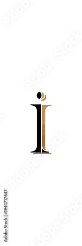 Letter i with decorative element gold color against black background