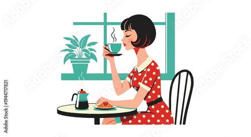 Woman enjoying coffee illustration