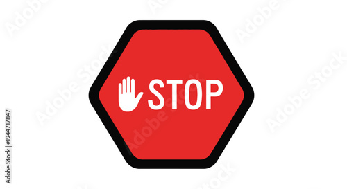 Red stop sign with a white hand a striking silhouette