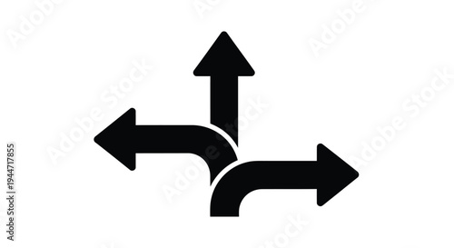 Three curved arrows pointing in different directions black silhouette