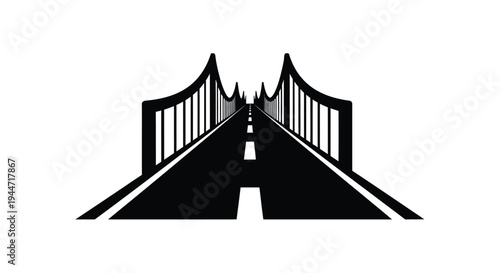 Black graphic of a bridge receding into the distance silhouette