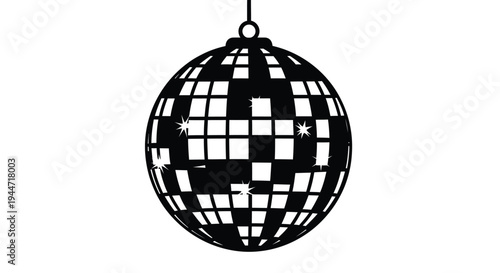 A striking black silhouette of a classic disco ball
