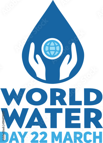 Blue Hands Holding Globe Inside Water Drop Water Day March 22