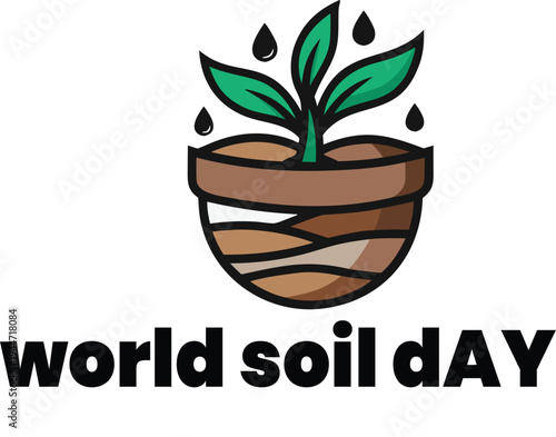 Colorful Plant Growing In Soil Pot With Water Drops Soil Day green leafy plant