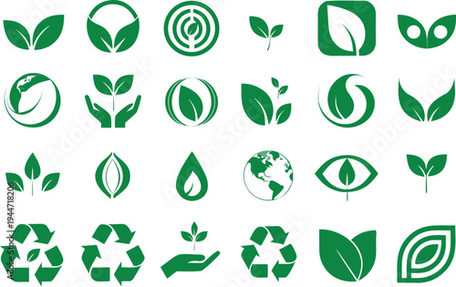 Green Leaf Collection Environmental Nature Symbols green leaf nature symbols