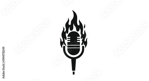 Fiery microphone design presented in a striking black silhouette