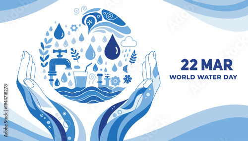 Hands Cradling Water Conservation for Water Day 22 March blue water droplets