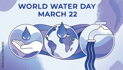 Water Day March22 With Hand Water Drop Globe Faucet March 22 water conservation