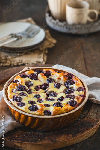 Quadro su tela Quark casserole with cherries, low carb, high protein, keto diet