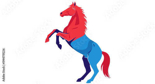 Vibrant Bicolor Horse Rearing Up - Abstract Animal Illustration