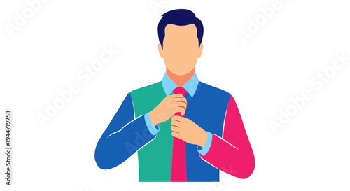 Man Adjusting Tie in Colorful Business Shirt