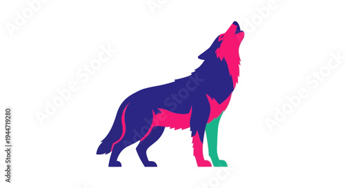 Stylized Wolf Howling Silhouette - Abstract Animal Art