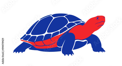 Stylized Tortoise with Blue Shell and Red Body on White Background