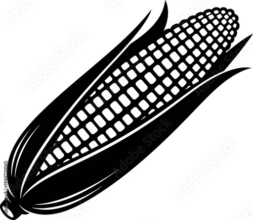 Black and white illustration of an ear of corn