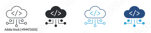 Cloud coding network icon set, cloud computing programming icon. Software development technology concept. Cloud system symbol. Vector illustration.