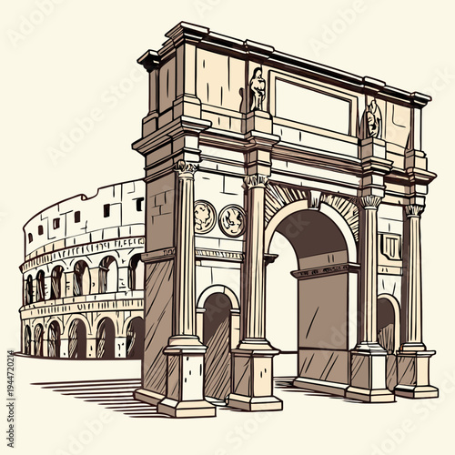 Set of medieval marble arches. Ancient antique columns and stone entrance gates of castles and palaces. Greek and Roman architecture. Realistic 3D vector illustration collection isolated on .