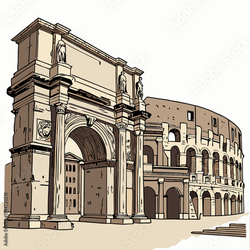 Set of medieval marble arches. Ancient antique columns and stone entrance gates of castles and palaces. Greek and Roman architecture. Realistic 3D vector illustration collection isolated on .