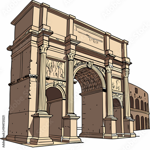 Set of medieval marble arches. Ancient antique columns and stone entrance gates of castles and palaces. Greek and Roman architecture. Realistic 3D vector illustration collection isolated on .