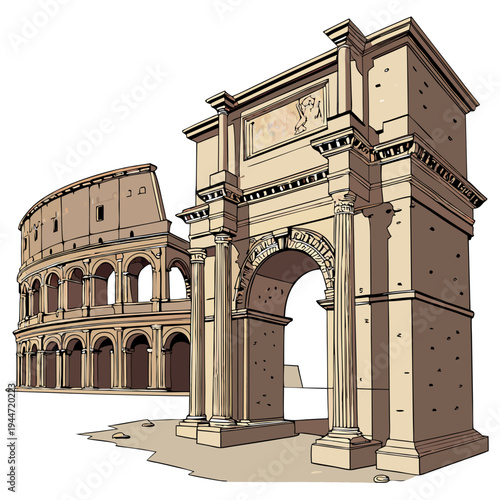 Set of medieval marble arches. Ancient antique columns and stone entrance gates of castles and palaces. Greek and Roman architecture. Realistic 3D vector illustration collection isolated on .